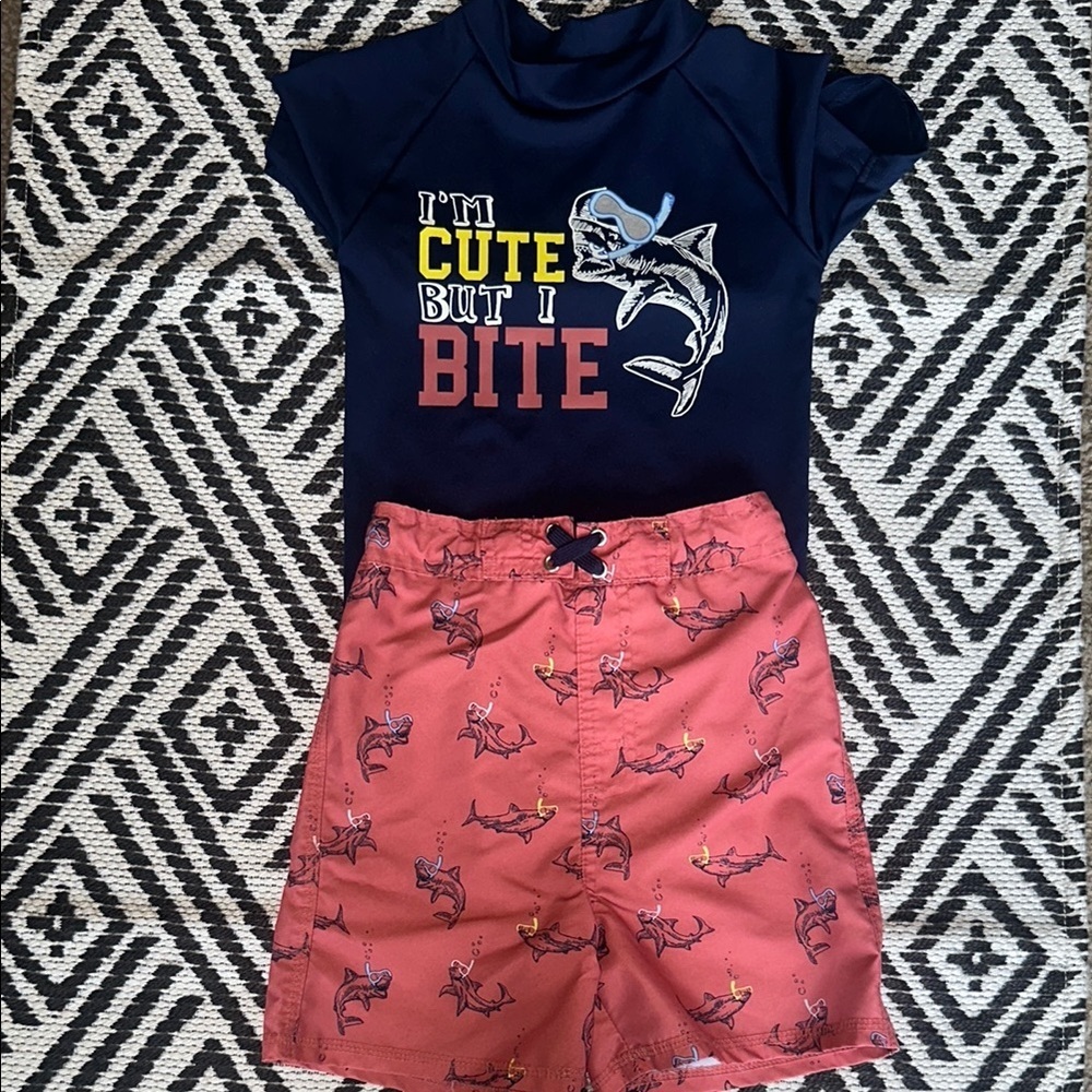 Blue and Pink Rashguard Swim Set with Fish Design